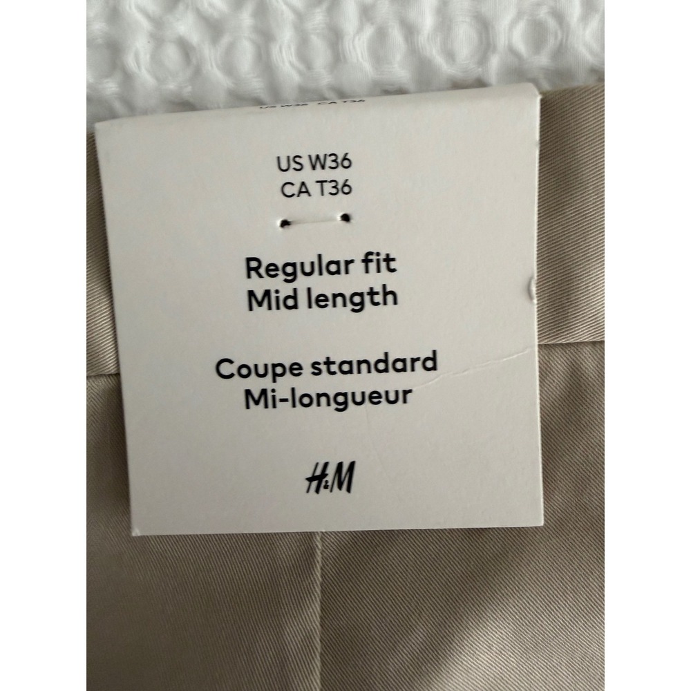 HM Mens Regular Fit Chino Shorts Beige Khaki Mid Length Size 36 NWT - Picture 4 of 4
